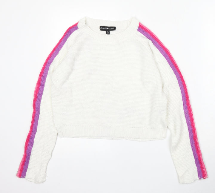 Derek Heart Womens White Round Neck Acrylic Pullover Jumper Size M