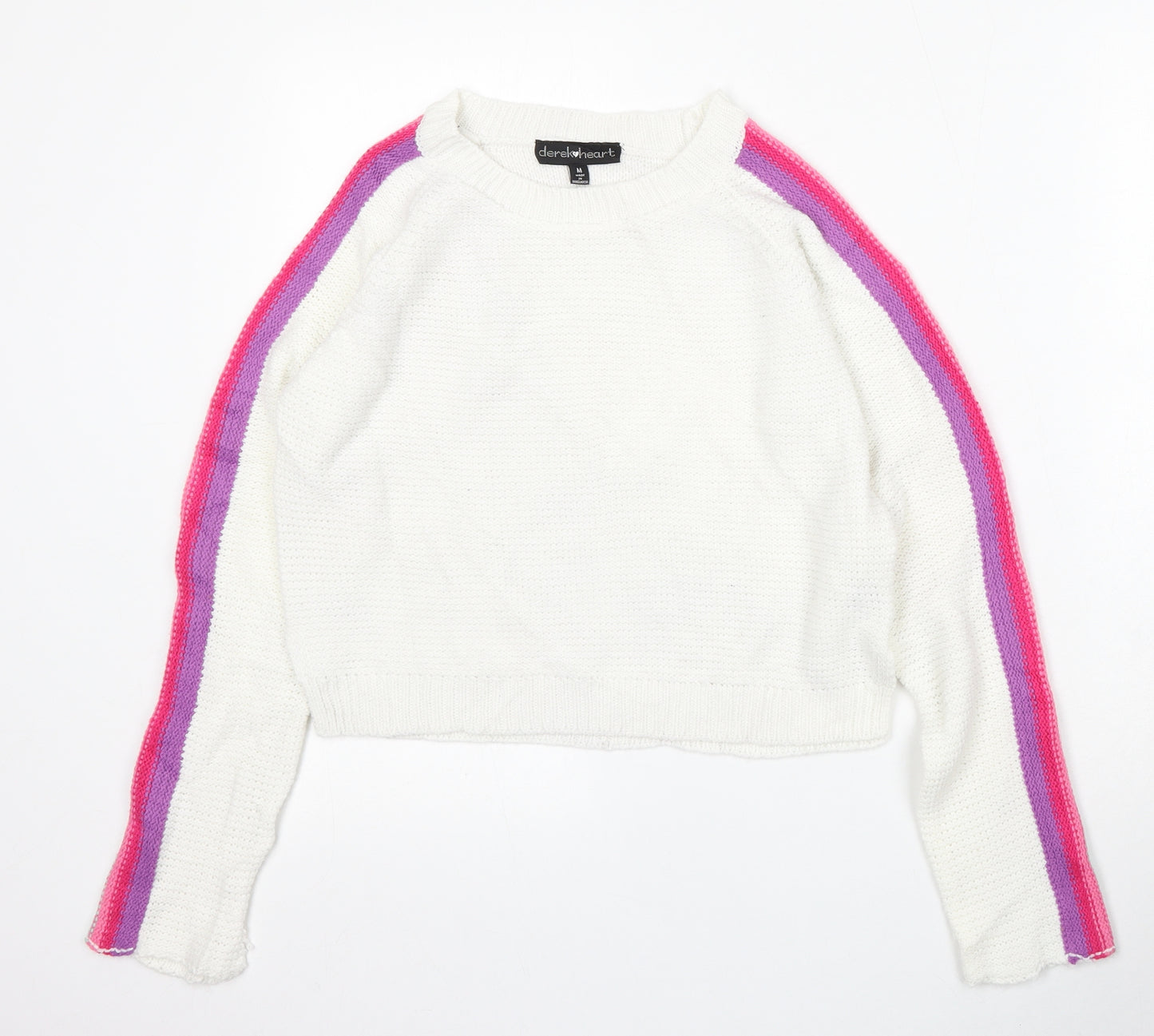Derek Heart Womens White Round Neck  Acrylic Pullover Jumper Size M