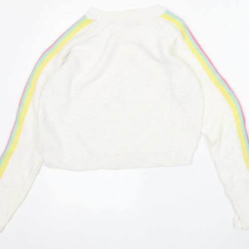 Derek Heart Womens White Round Neck  Acrylic Pullover Jumper Size M