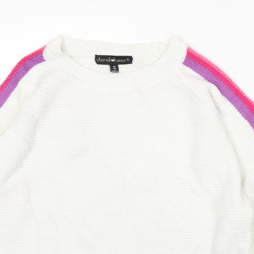 Derek Heart Womens White Round Neck  Acrylic Pullover Jumper Size M