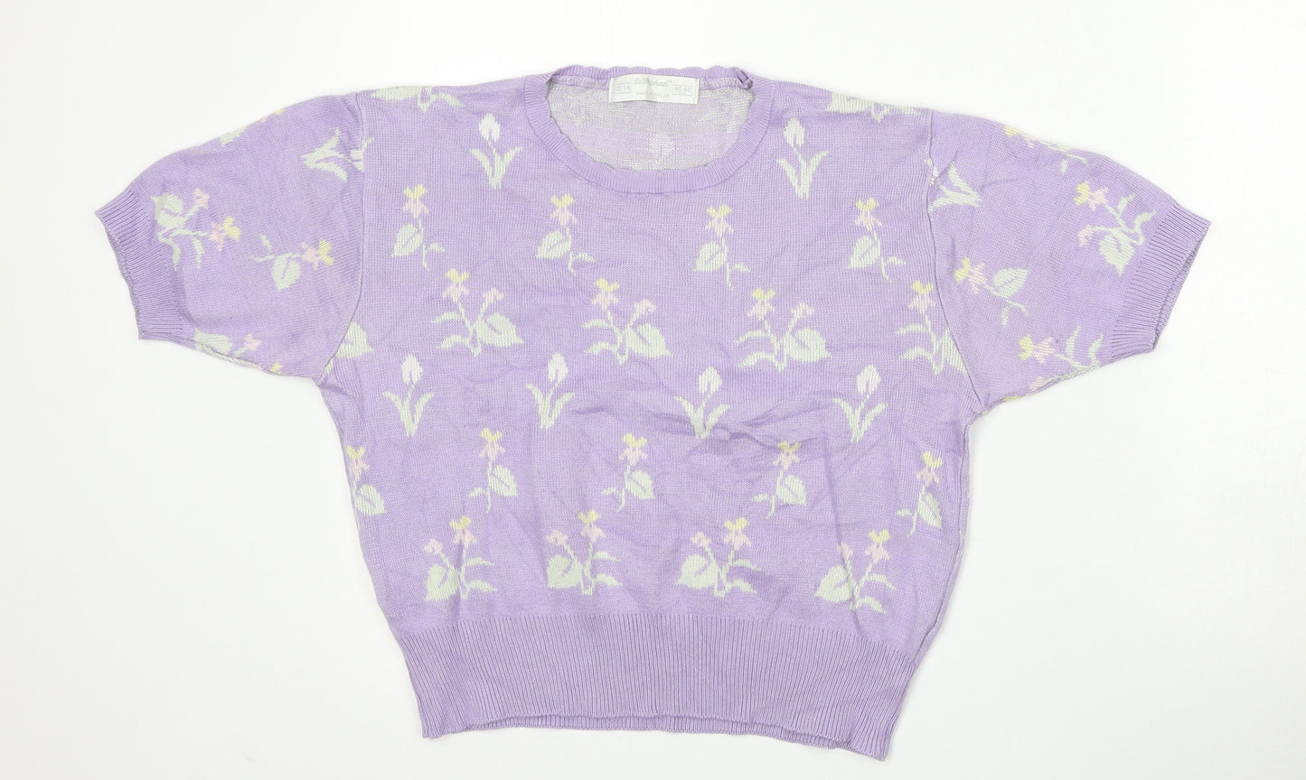 St Michael Womens Purple Round Neck Geometric Acrylic Pullover Jumper Size 12