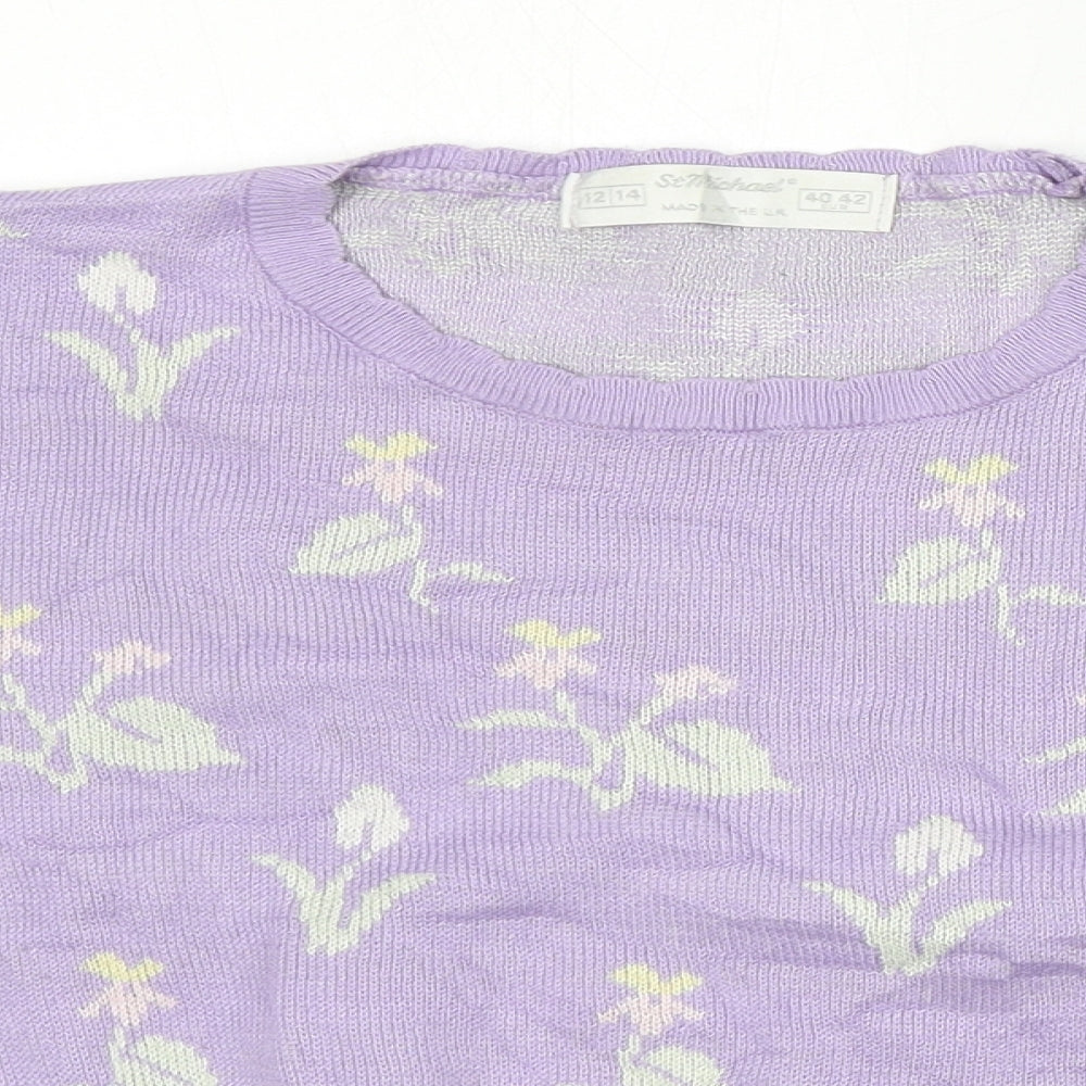 St Michael Womens Purple Round Neck Geometric Acrylic Pullover Jumper Size 12