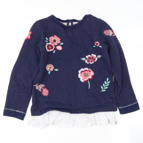 mantaray Girls Blue Round Neck  Cotton Pullover Jumper Size 8 Years