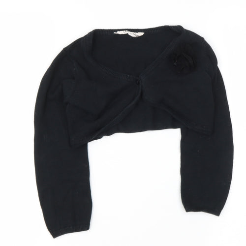 DRESS SHOP Girls Black V-Neck  Cotton Cardigan Jumper Size 6-7 Years
