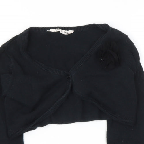 DRESS SHOP Girls Black V-Neck  Cotton Cardigan Jumper Size 6-7 Years