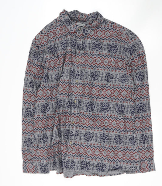 Front view of F&F men’s multicoloured geometric polyester button-up size xlt collared