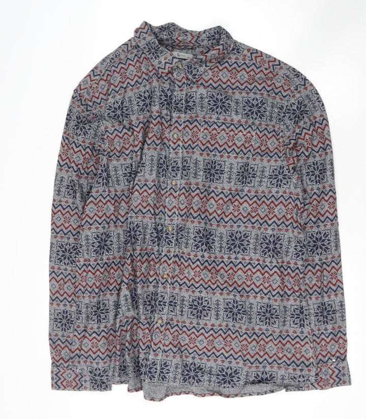 tesco Mens Multicoloured Geometric Polyester  Button-Up Size XLT Collared