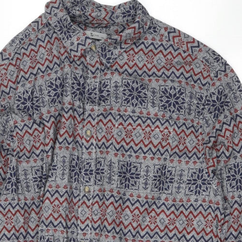 tesco Mens Multicoloured Geometric Polyester  Button-Up Size XLT Collared