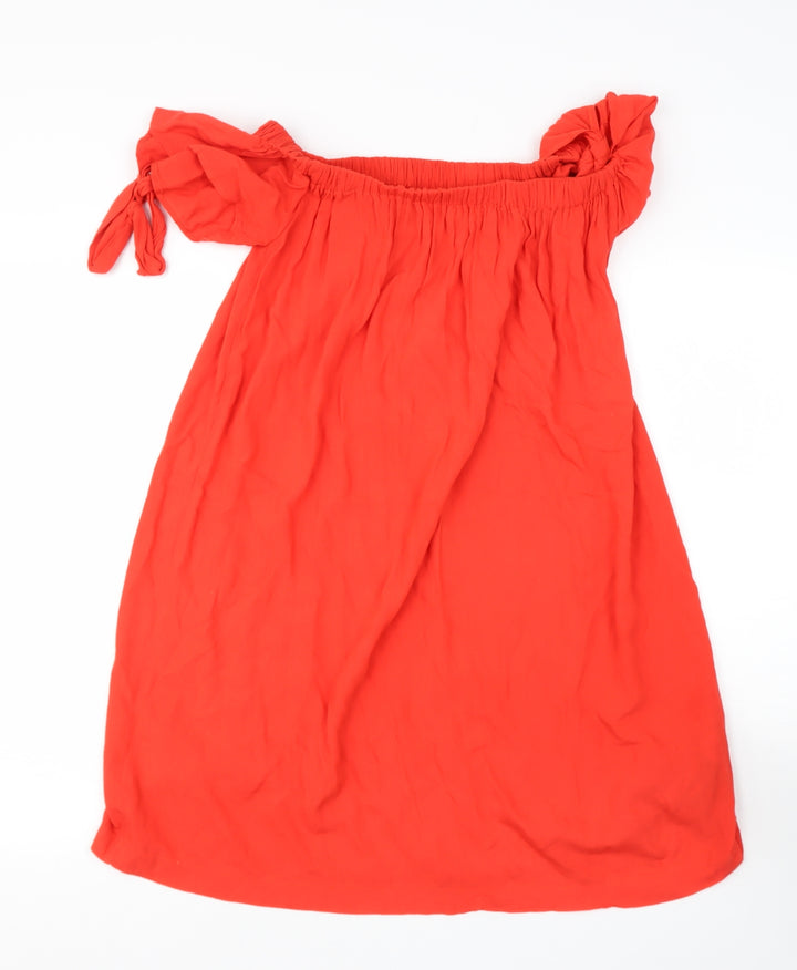 Mango Womens Orange  Viscose Basic Blouse Size 8 Off the Shoulder