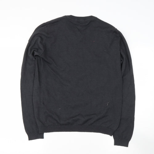 Lyle & Scott Mens Black V-Neck  Wool Pullover Jumper Size M