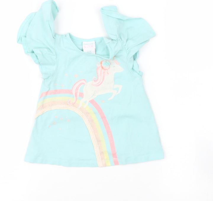 maggie and zoe Baby Green  Cotton Basic T-Shirt Size 12-18 Months Round Neck  - unicorn