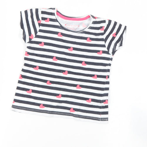 Primark Girls Blue Striped Cotton Basic T-Shirt Size 3-4 Years Round Neck