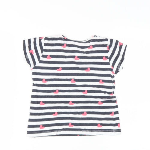 Primark Girls Blue Striped Cotton Basic T-Shirt Size 3-4 Years Round Neck