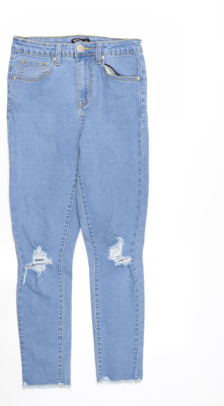 Nasty Gal Womens Blue Cotton Skinny Jeans Size 8 L25 in Regular - distressed