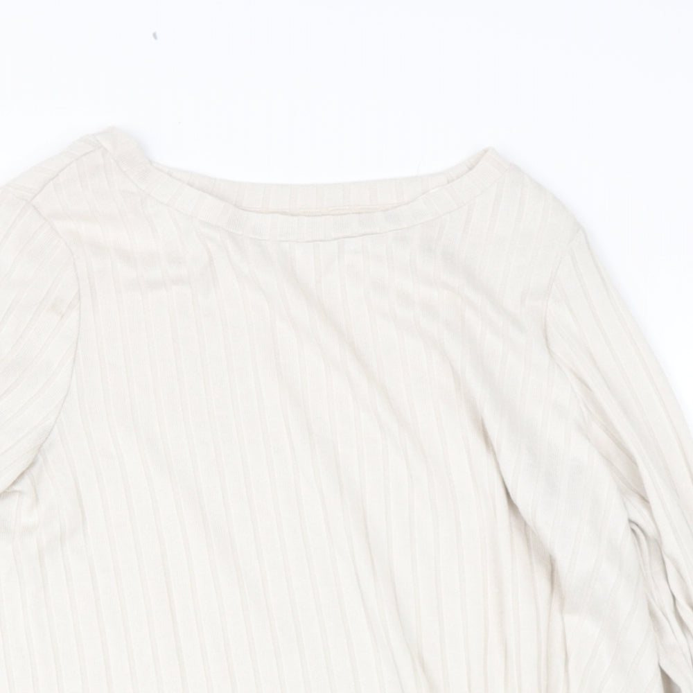 gtesco Womens Beige  Polyester Basic T-Shirt Size 14 Round Neck
