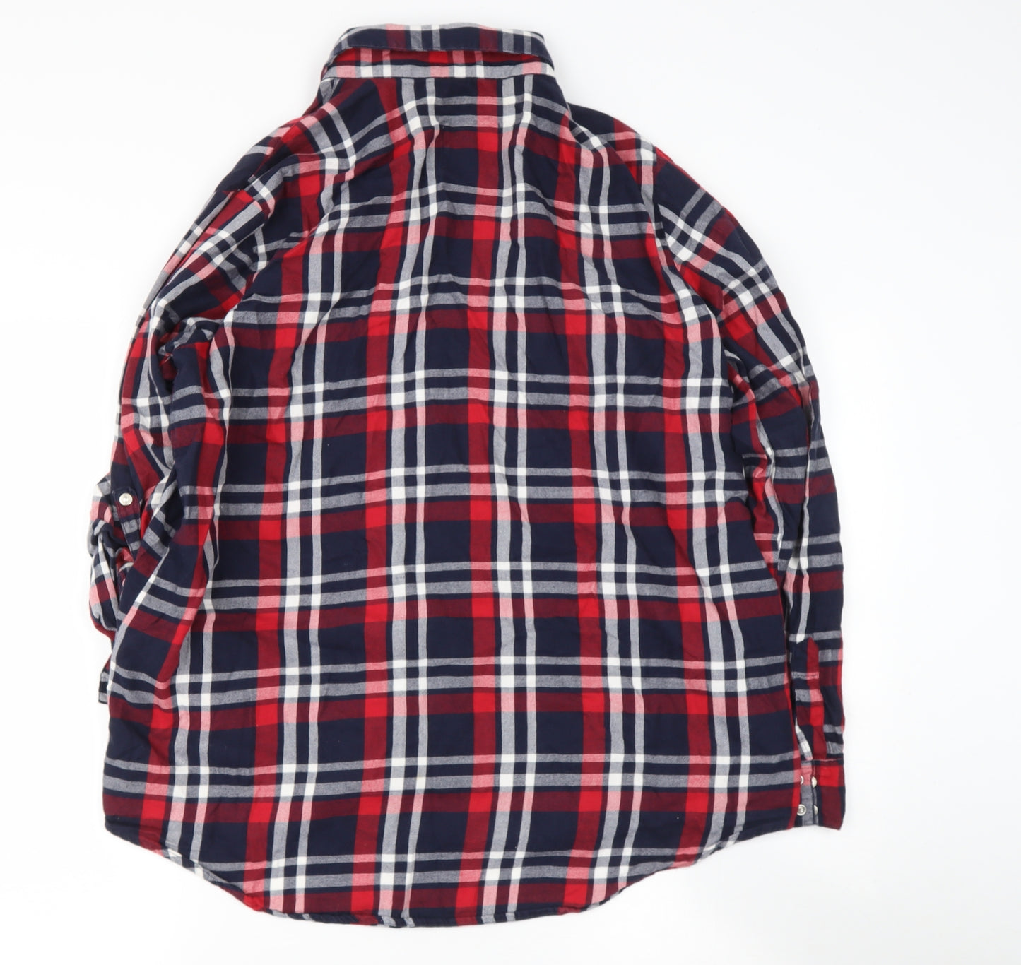 Zara Womens Red Check Cotton Basic Button-Up Size XL Collared