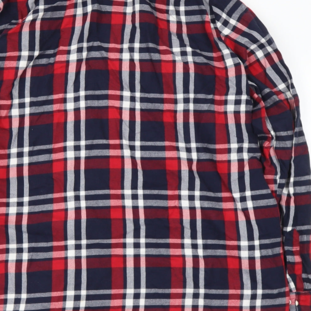 Zara Womens Red Check Cotton Basic Button-Up Size XL Collared