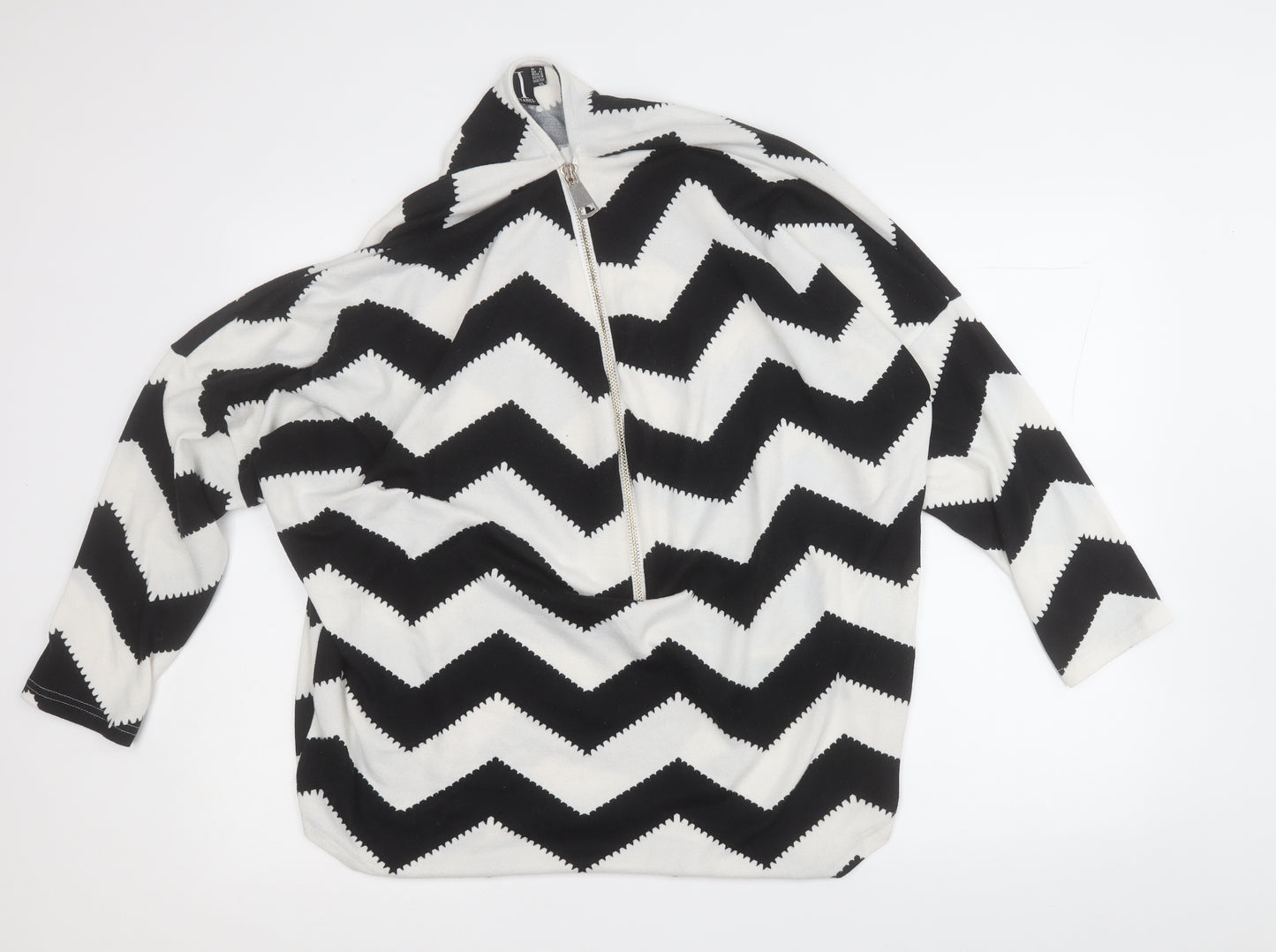 Izabel London Womens Black Round Neck Geometric Polyester Pullover Jumper Size 16