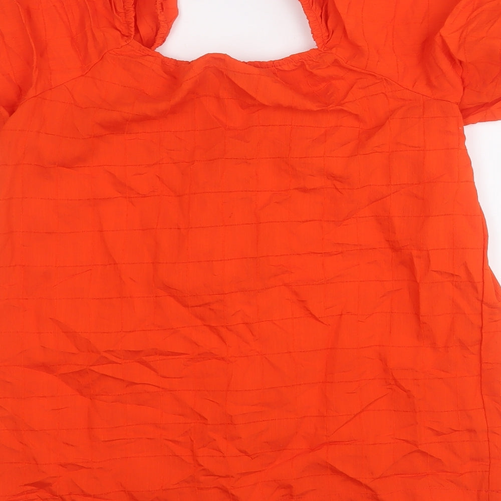 F&F Womens Orange  Viscose Basic Blouse Size 10 Square Neck