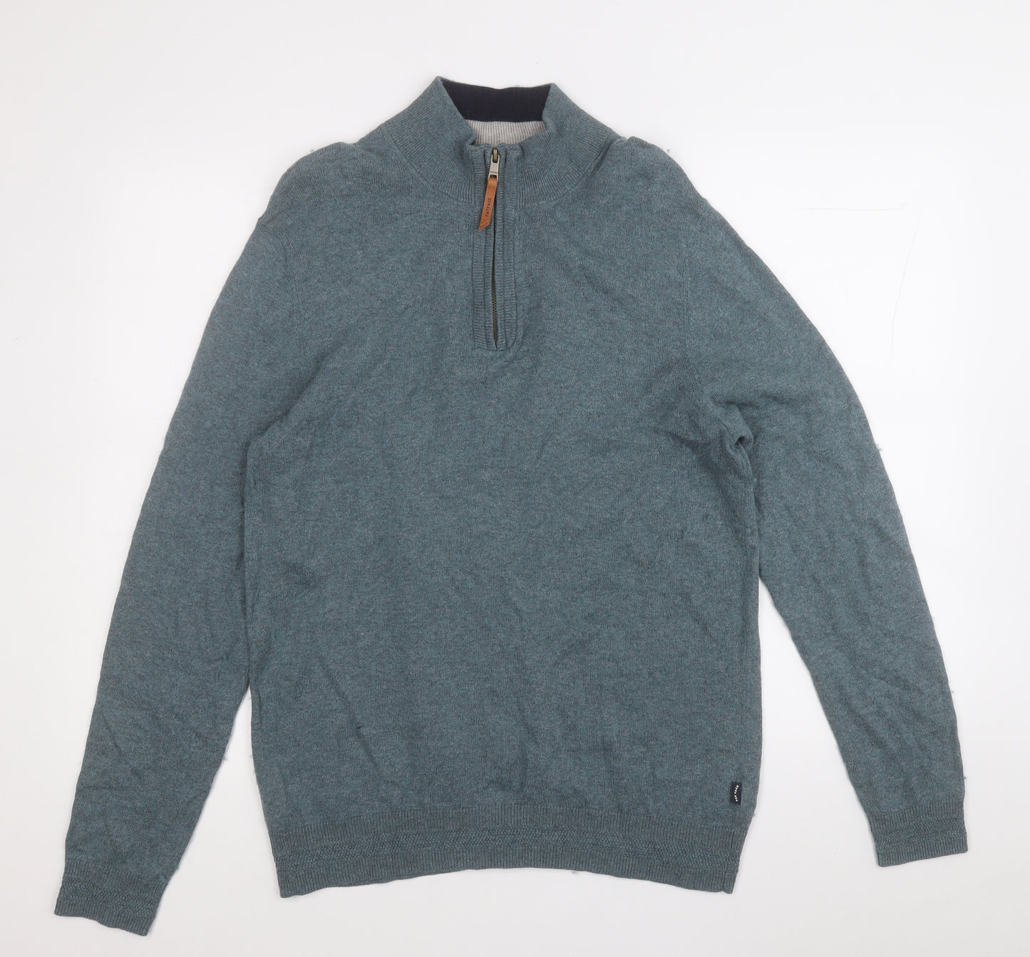 Fat Face Mens Grey Mock Neck  Cotton Pullover Jumper Size L