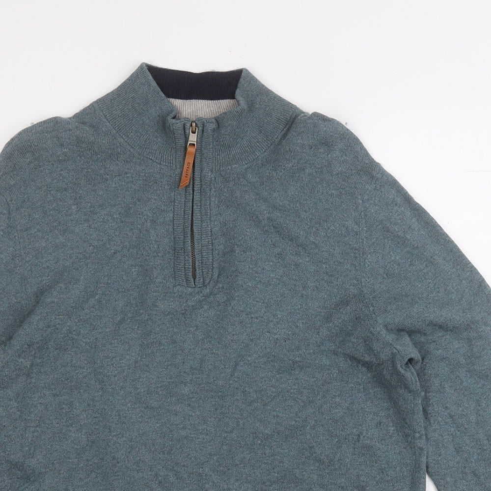 Fat Face Mens Grey Mock Neck  Cotton Pullover Jumper Size L