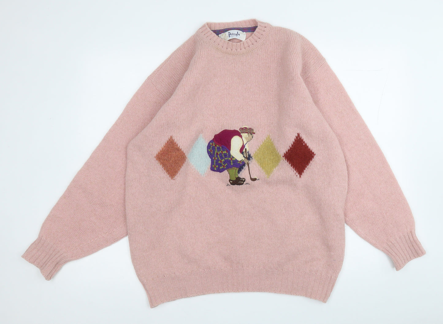 Pringle Mens Pink Round Neck  Wool Pullover Jumper Size XL