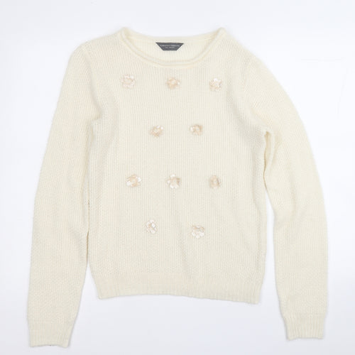 Dorothy Perkins Womens Yellow Round Neck Geometric Acrylic Pullover Jumper Size 10