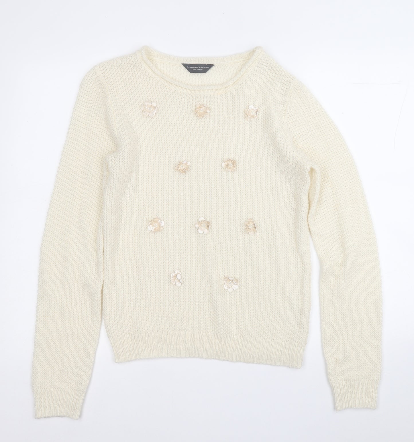 Dorothy Perkins Womens Yellow Round Neck Geometric Acrylic Pullover Jumper Size 10