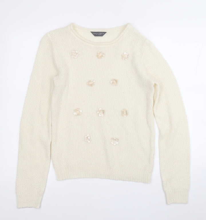 Dorothy Perkins Womens Yellow Round Neck Geometric Acrylic Pullover Jumper Size 10