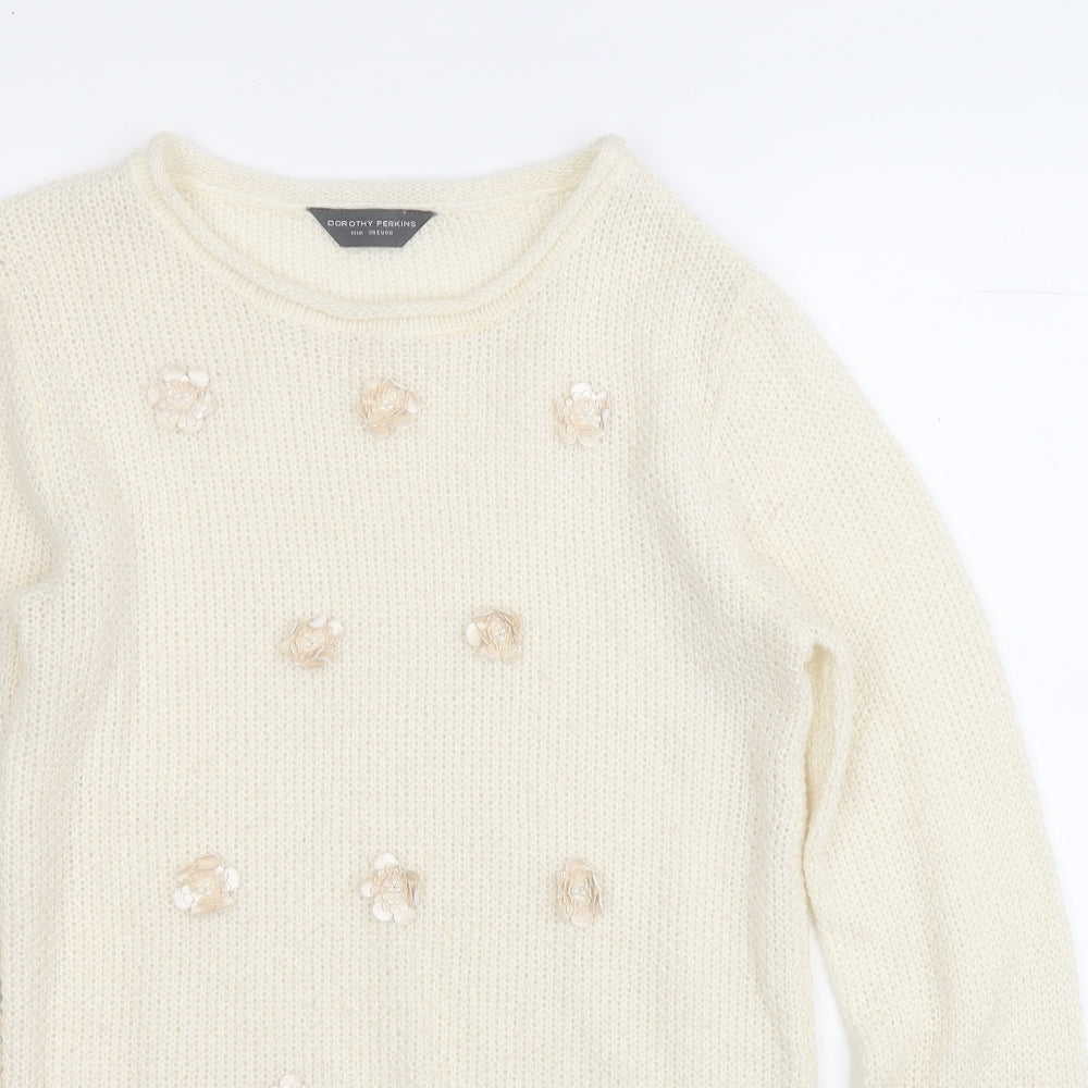 Dorothy Perkins Womens Yellow Round Neck Geometric Acrylic Pullover Jumper Size 10
