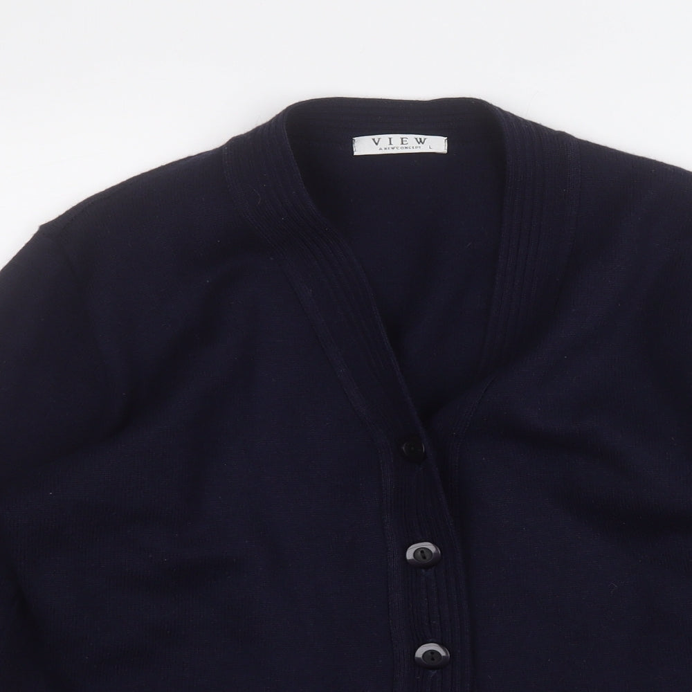 view Womens Blue V-Neck  Wool Cardigan Jumper Size L