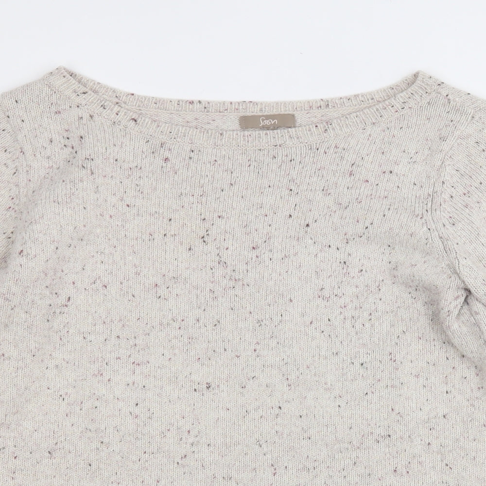 Soon Womens Beige Round Neck  Acrylic Pullover Jumper Size 16