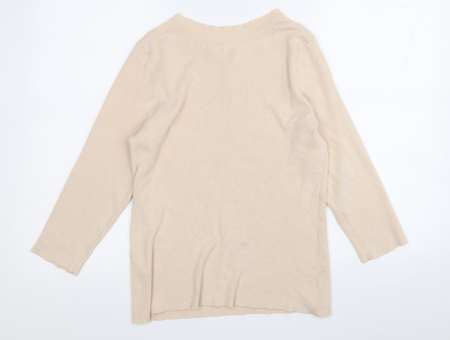 Oasis Womens Beige Round Neck  Viscose Pullover Jumper Size L
