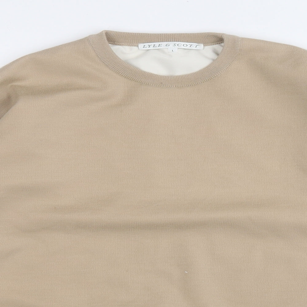 Lyle & Scott Mens Brown Round Neck  Wool Pullover Jumper Size L