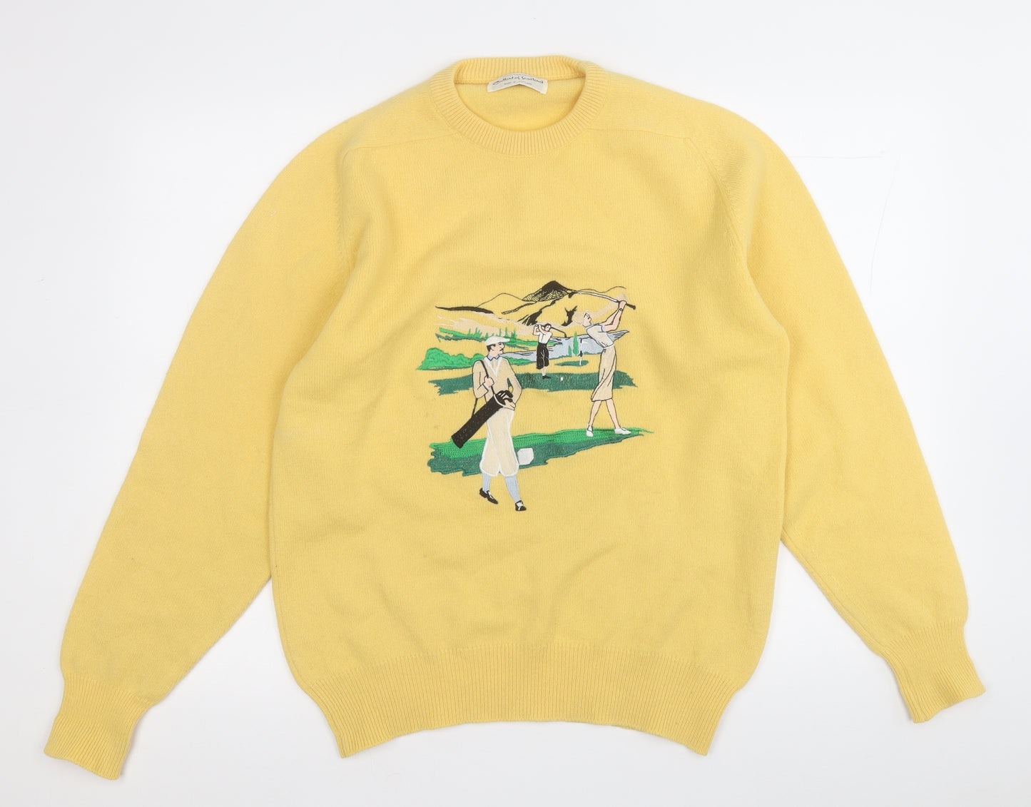 Callant Of Scotland Womens Yellow Round Neck  Wool Pullover Jumper Size L