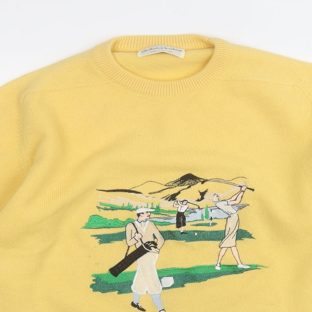 Callant Of Scotland Womens Yellow Round Neck  Wool Pullover Jumper Size L