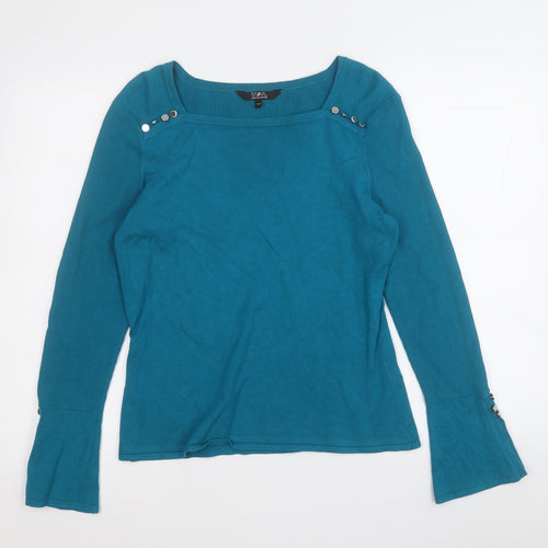 Star Womens Blue Square Neck  Viscose Pullover Jumper Size 14