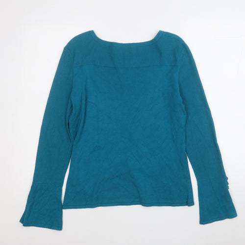 Star Womens Blue Square Neck  Viscose Pullover Jumper Size 14