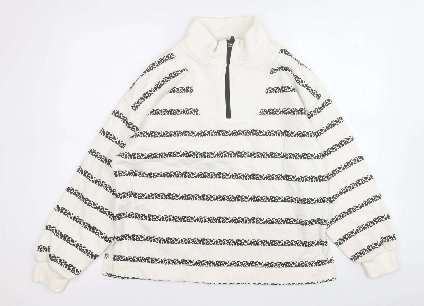 TU Womens White Striped Cotton Pullover Sweatshirt Size M