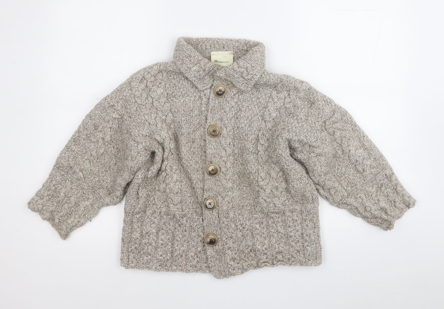 Emeralo Design  Womens Beige Collared  Acrylic Cardigan Jumper Size M