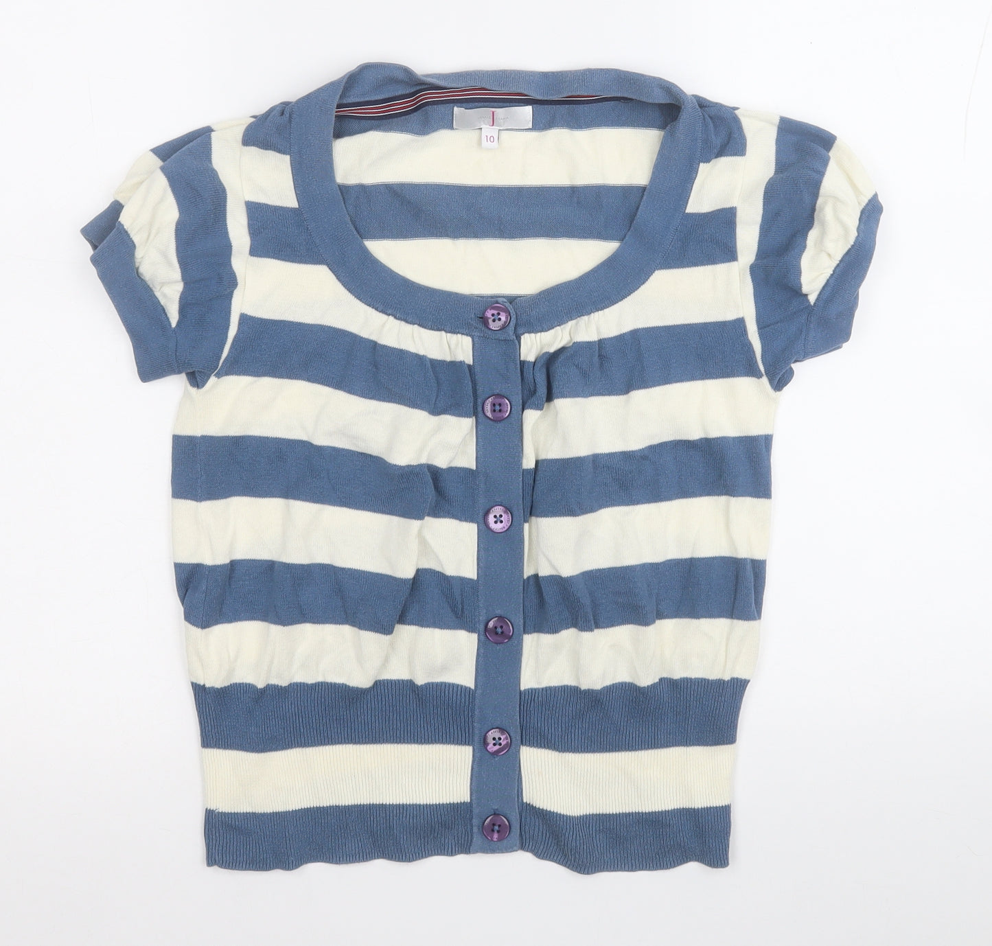 Jasper Conran Womens Blue V-Neck Striped Acrylic Cardigan Jumper Size 10