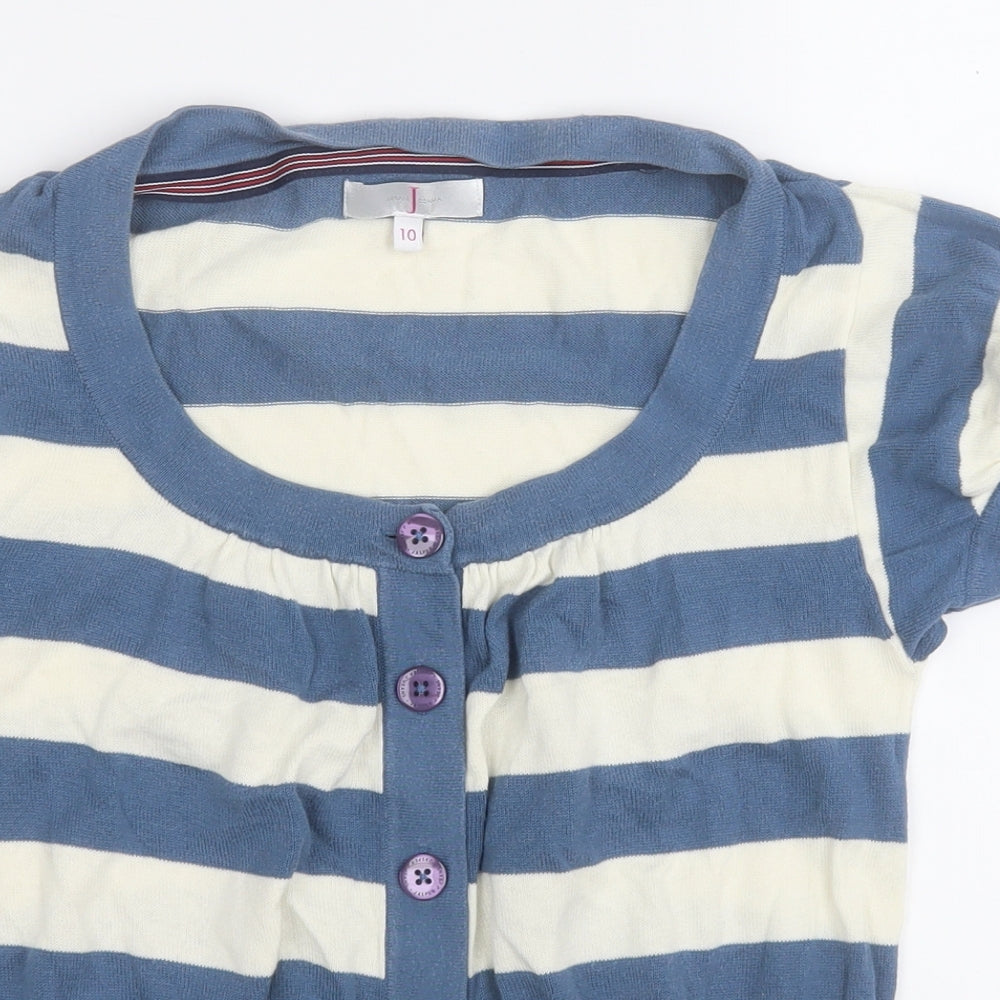 Jasper Conran Womens Blue V-Neck Striped Acrylic Cardigan Jumper Size 10