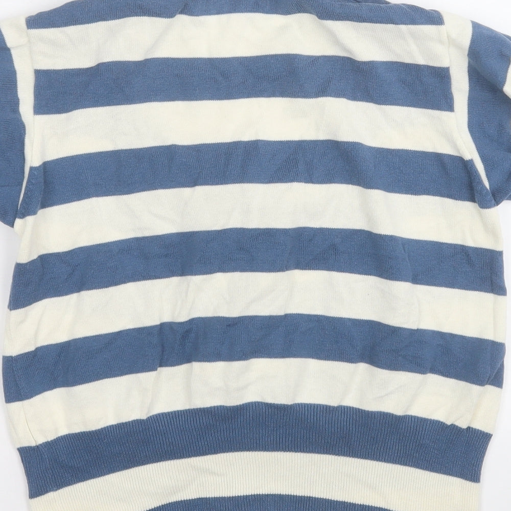 Jasper Conran Womens Blue V-Neck Striped Acrylic Cardigan Jumper Size 10