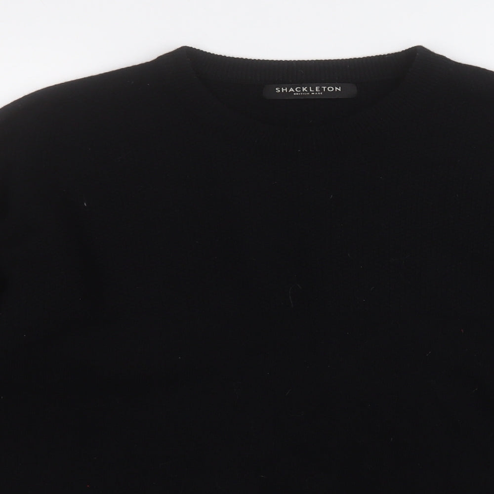 shackleton  Mens Black Round Neck  Wool Pullover Jumper Size L