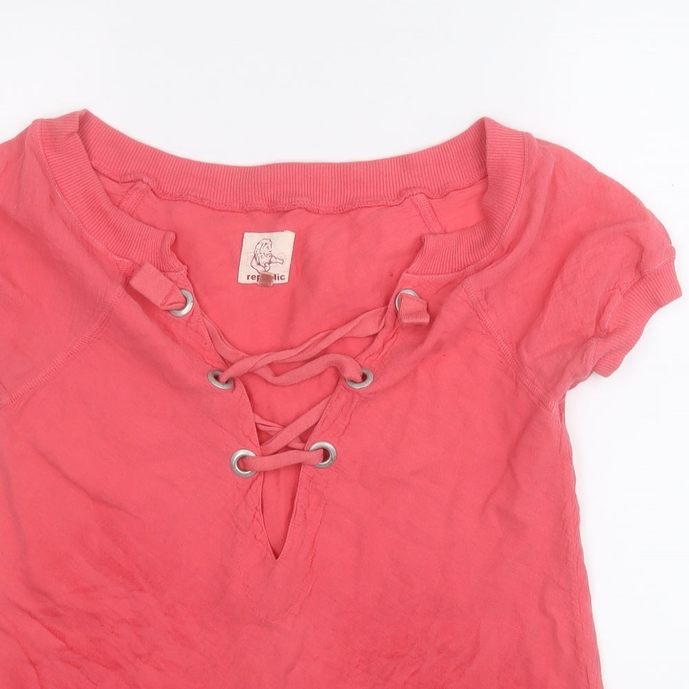 Republic Womens Pink  Cotton Basic T-Shirt Size XS V-Neck