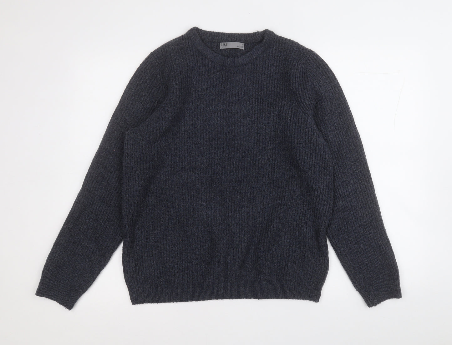 Marks and Spencer Mens Blue Round Neck  Acrylic Pullover Jumper Size M
