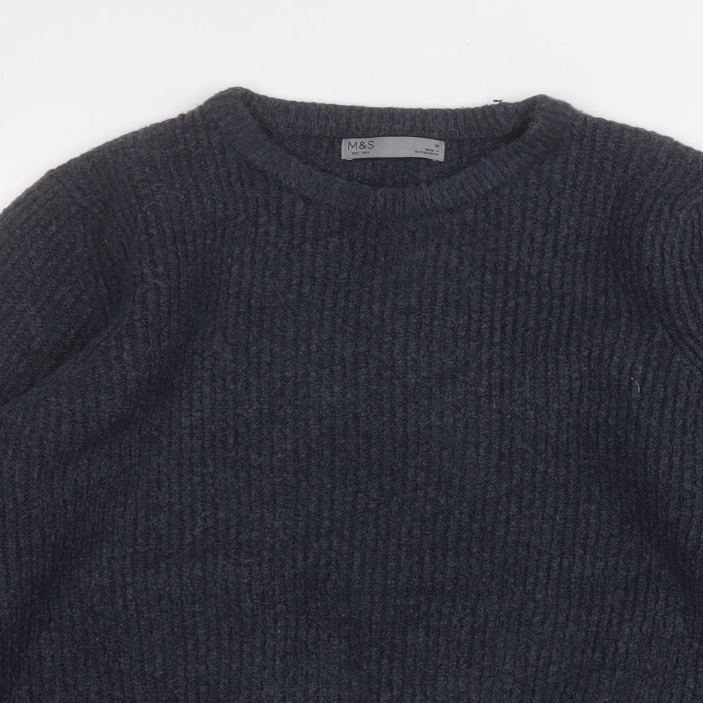 Marks and Spencer Mens Blue Round Neck  Acrylic Pullover Jumper Size M