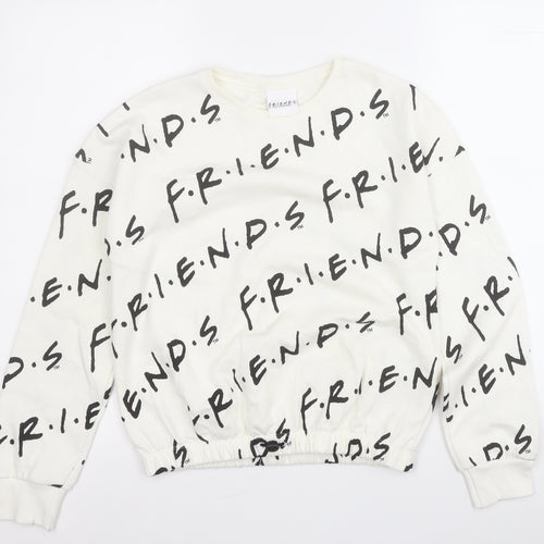 Preworn Girls White Geometric Cotton Pullover Sweatshirt Size 11-12 Years   - Friends