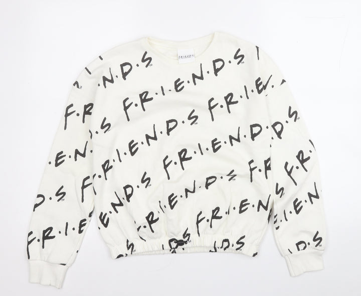 Preworn Girls White Geometric Cotton Pullover Sweatshirt Size 11-12 Years   - Friends