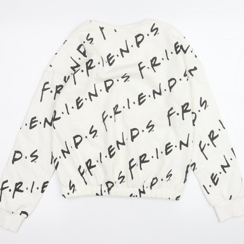 Preworn Girls White Geometric Cotton Pullover Sweatshirt Size 11-12 Years   - Friends
